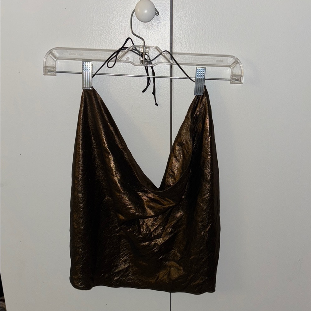 For Love and Lemons Shiny Brown Halter Top NEW